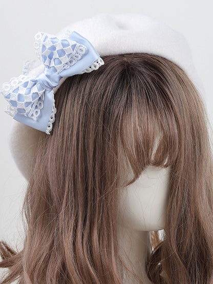 Detachable Bow Beret Alice Sweet Blue Lolita White with