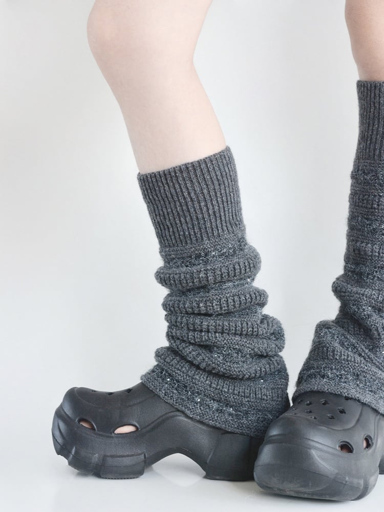 6 Colors Sequin Decorated Flared Knitted Leg Warmers