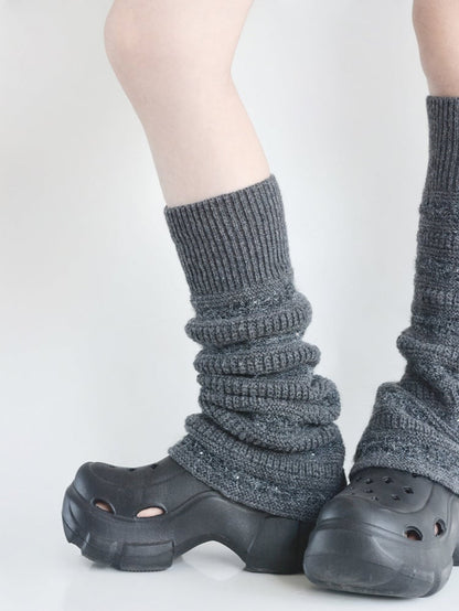 6 Colors Sequin Decorated Flared Knitted Leg Warmers