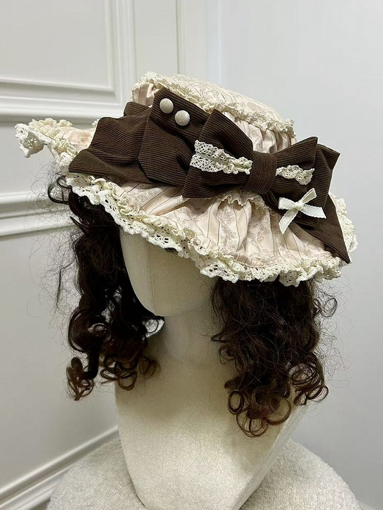 Green Bowknot Cream Baby Decorated Brown Hat /