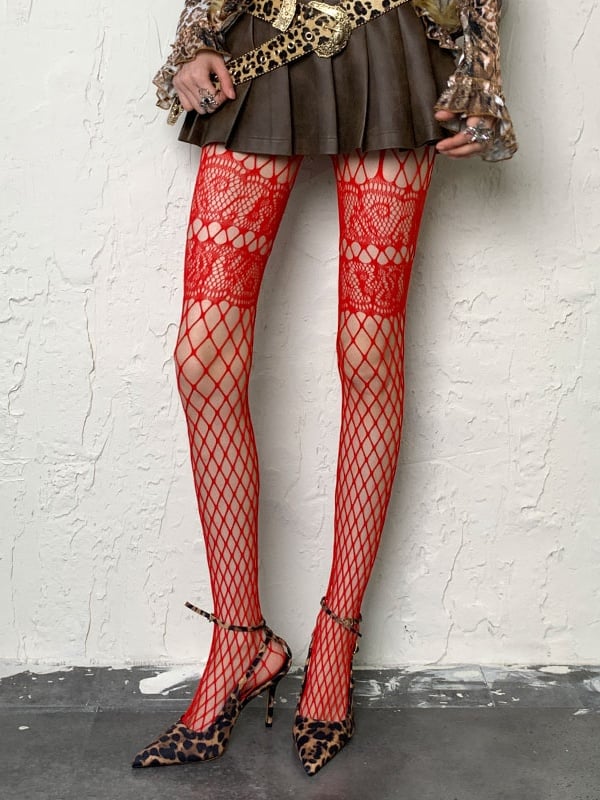 Graue Punk-Netzstrumpfhose mit Hohlsaum