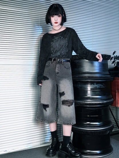 Black Detachable Sleeve UV Tee with Sea Lily Print - Quirky Hut