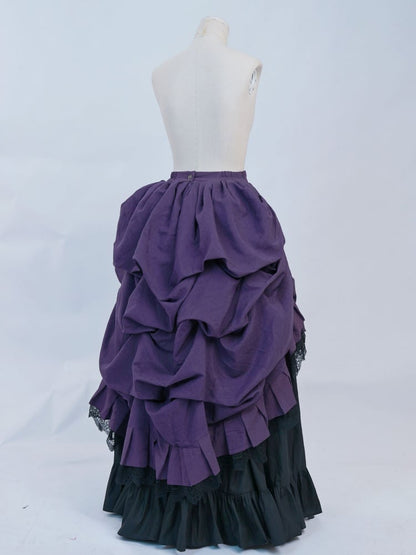 Purple Shirt Black Boned Waistcoat Skirt Set