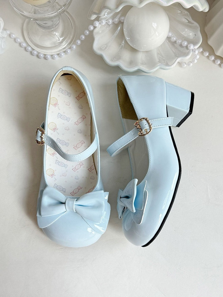Sweet Mid Blue Details Heels Lolita - Bow