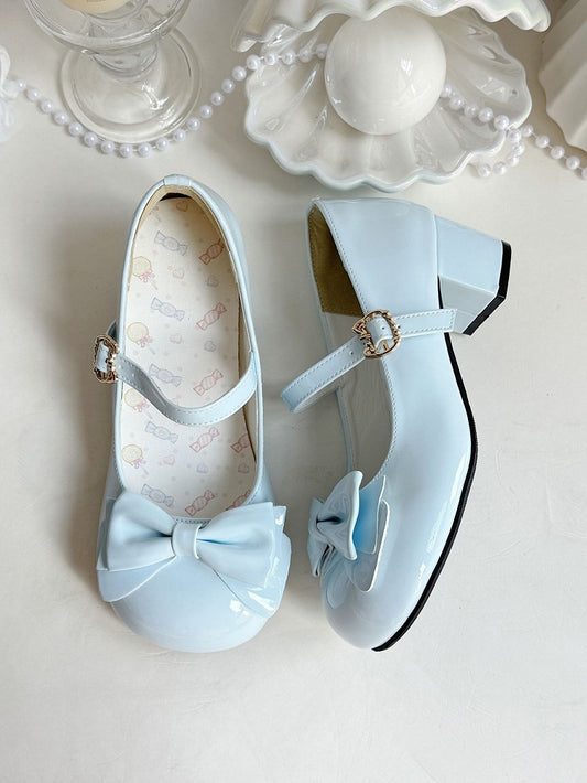 Sweet Mid Blue Details Heels Lolita - Bow