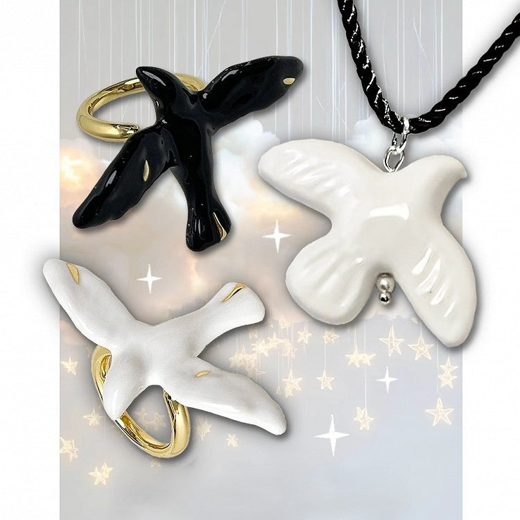 Dove Black/White Y2K Ring/Necklace