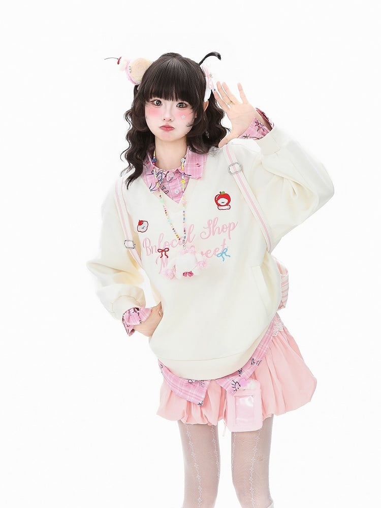 Design Blue/Pink Plaid Polo Two-Piece Faux Sweatshirt Collar