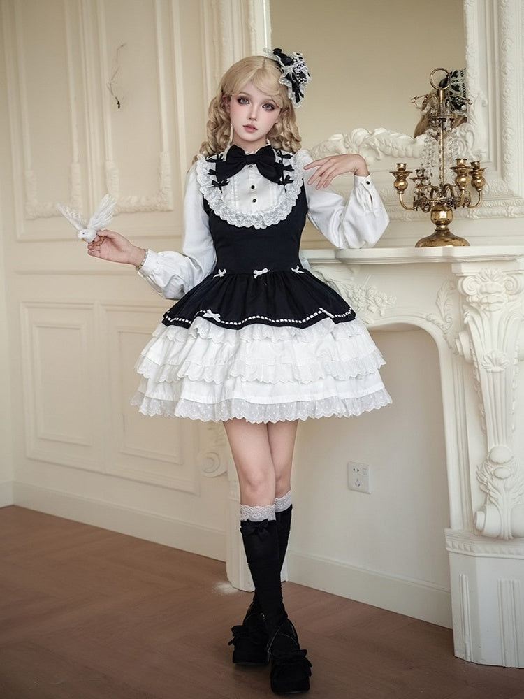 Lace-Trimmed Bead Lolita Details with BlackWhite Hat