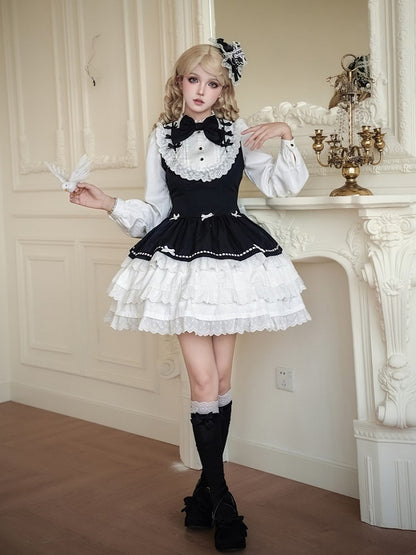 Lace-Trimmed Bead Lolita Details with BlackWhite Hat