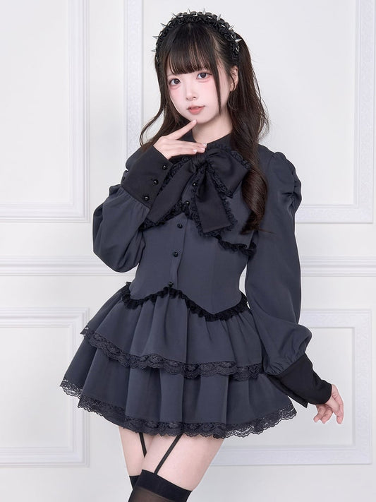 Matching with Shorts Double Sculpted Skirt Kei Jirai Dress Layered W-Corset Gray