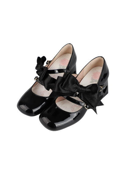 High Ribbon Heart Heel Shoes Ribbon Open Lolita Jewel