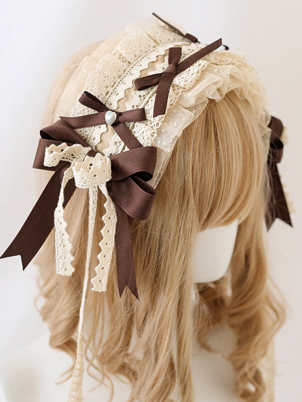 Bowknot Brown Dusty Blue Hairband Lively Lace Green Lolita /