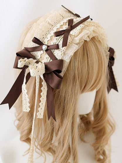 Bowknot Brown Dusty Blue Hairband Lively Lace Green Lolita /