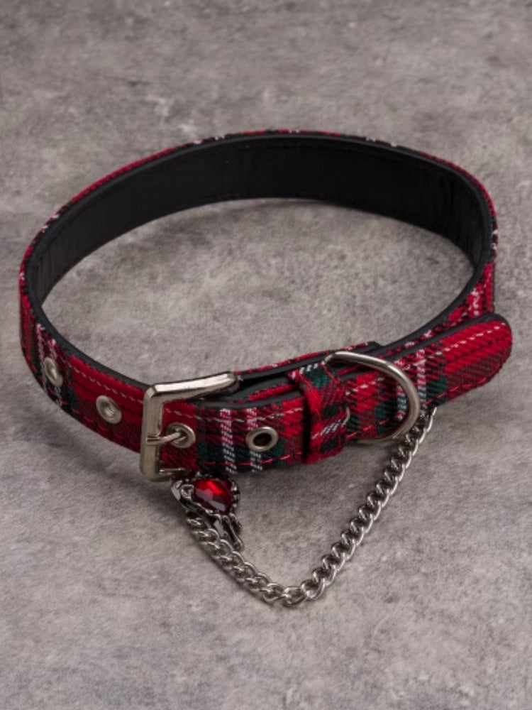 Plaid und Herz Anhänger Kette RotGrün Choker Gothic Strass