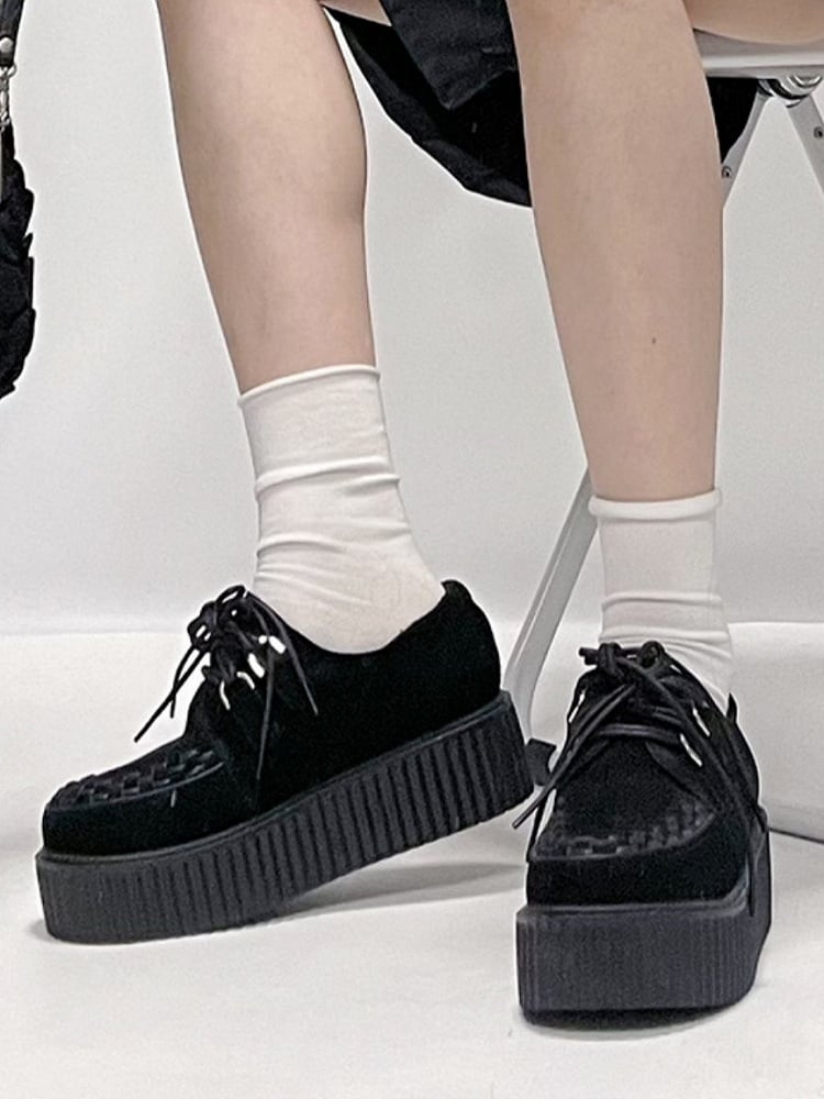 Closure Lace-up Harajuku Black Design Platforms
