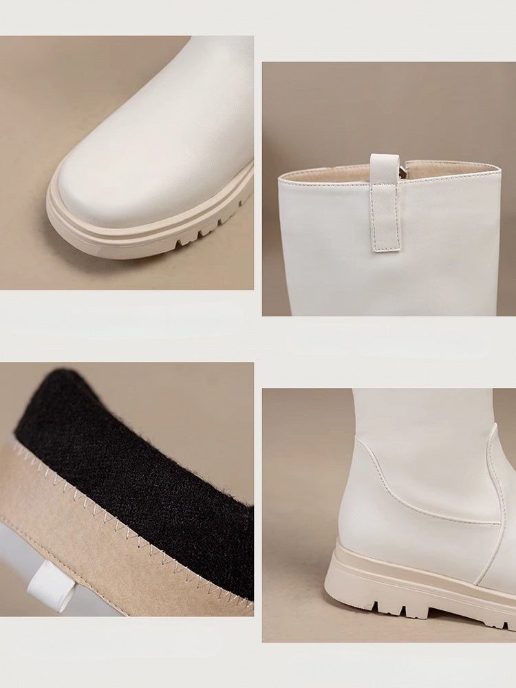 Closure White Knee-high Zip Boots Regular/Thicken PU Version Leather Inner with -