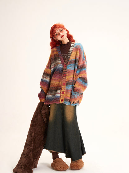 Blue Irregular Skirt Washed with Mermaid Hem Denim Vintage