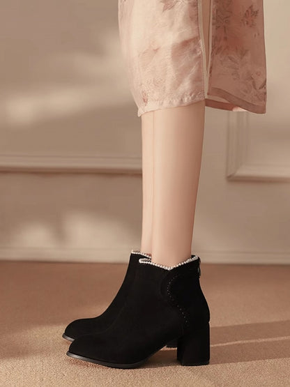 / Boots Qi Cuff Black High-heel Regular Version Lolita Thicken Beaded