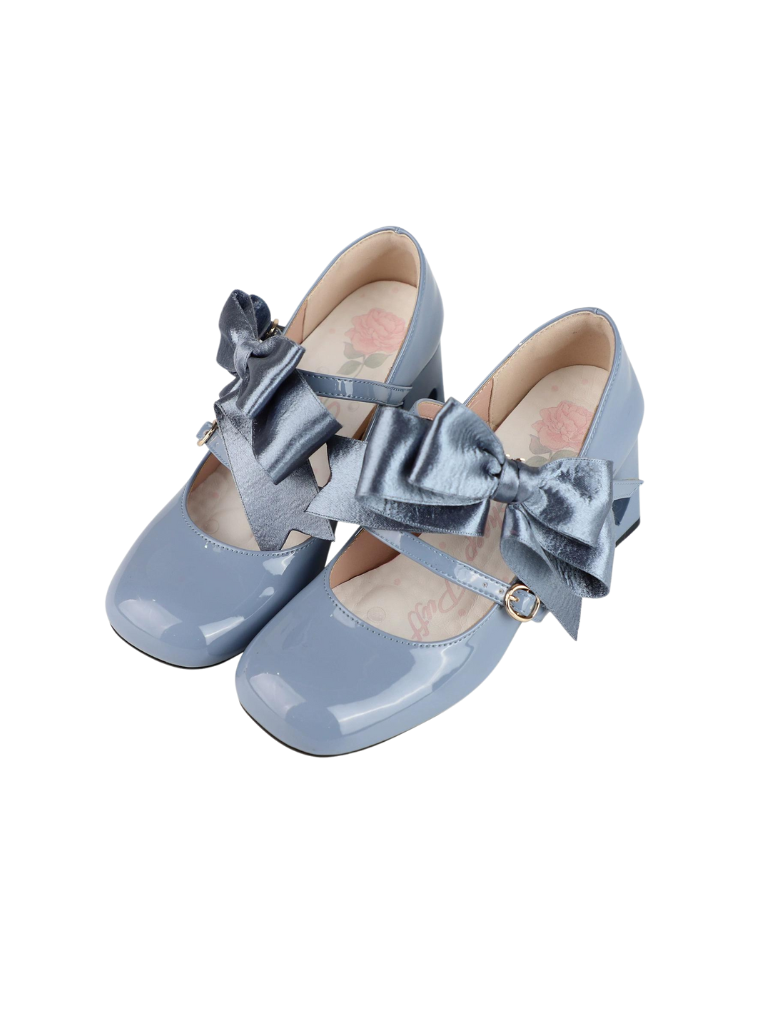 High Ribbon Heart Heel Shoes Ribbon Open Lolita Jewel