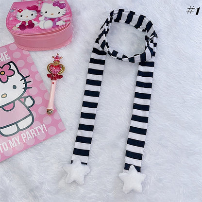 Y2K Plush Star Striped Scarf