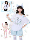 Playful Kitten One-Shoulder Tee Blau/Apricot/WeißSchwarz