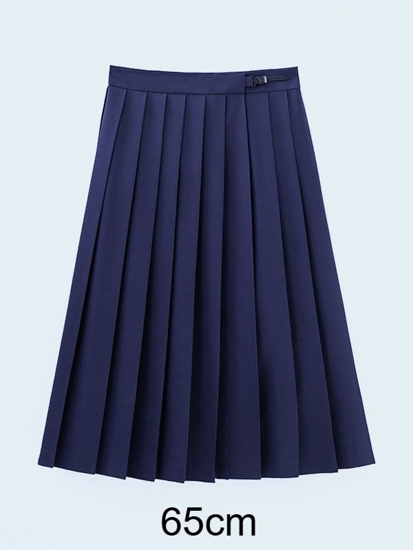 Navy Blue High Waist JK Pleated Long Skirt - Lan Jian Chuan