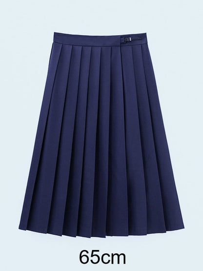Navy Blue High Waist JK Pleated Long Skirt - Lan Jian Chuan