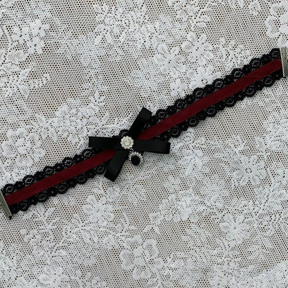Black Red Lace Bow Choker - Ekomi