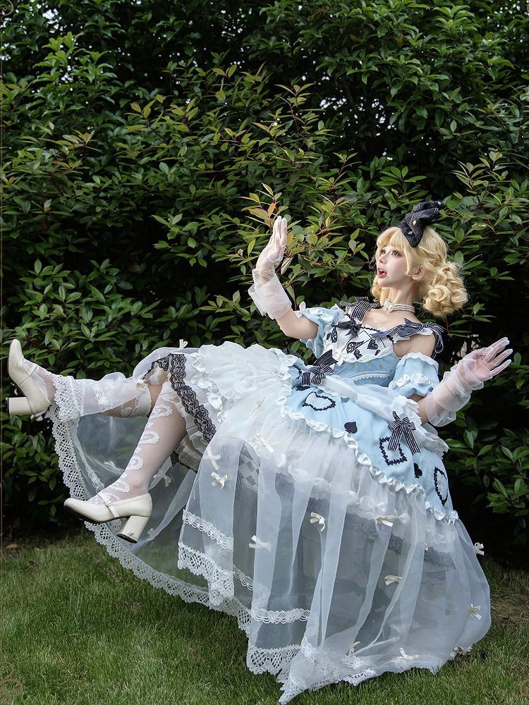 Alice in Wonderland Off-Shoulder Lolita Dress with Playing Card Appliques - Hinana Queena