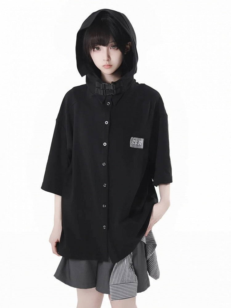 Techwear Hooded T-Shirt Black/Apricot