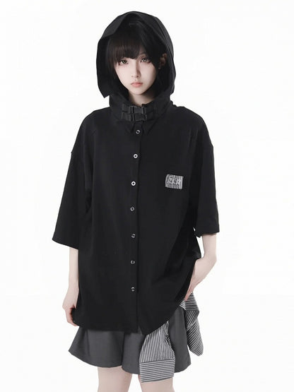 Techwear Hooded T-Shirt Black/Apricot