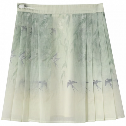 Green Willow and Swallow Print Cheongsam Light Style