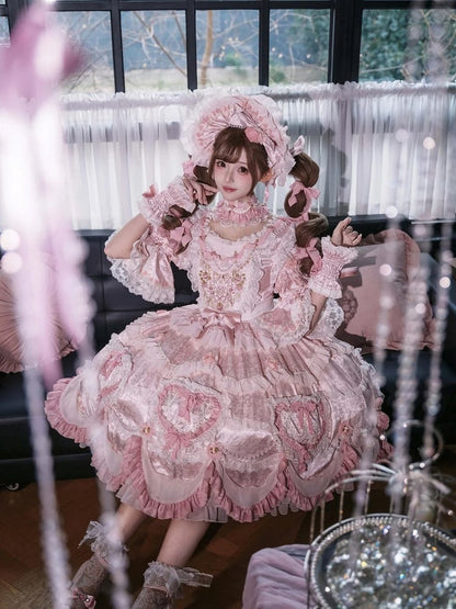 Embroidery Details Light Bead Pink Floral Hanayome Rosette Lolita and Dress Chain