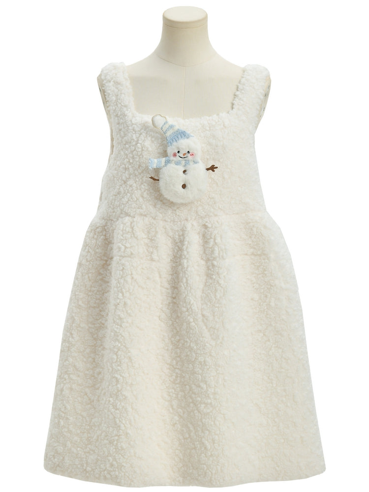 Süßes, mit Schneemann verziertes weißes Plüsch-Overallkleid