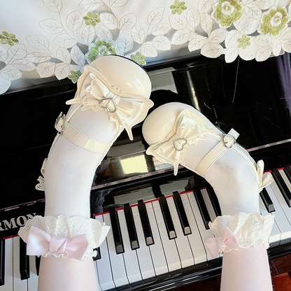 Süße Lolita-Mary-Janes mit Schleife, Herzschnalle und Blockabsatz in Aprikosen