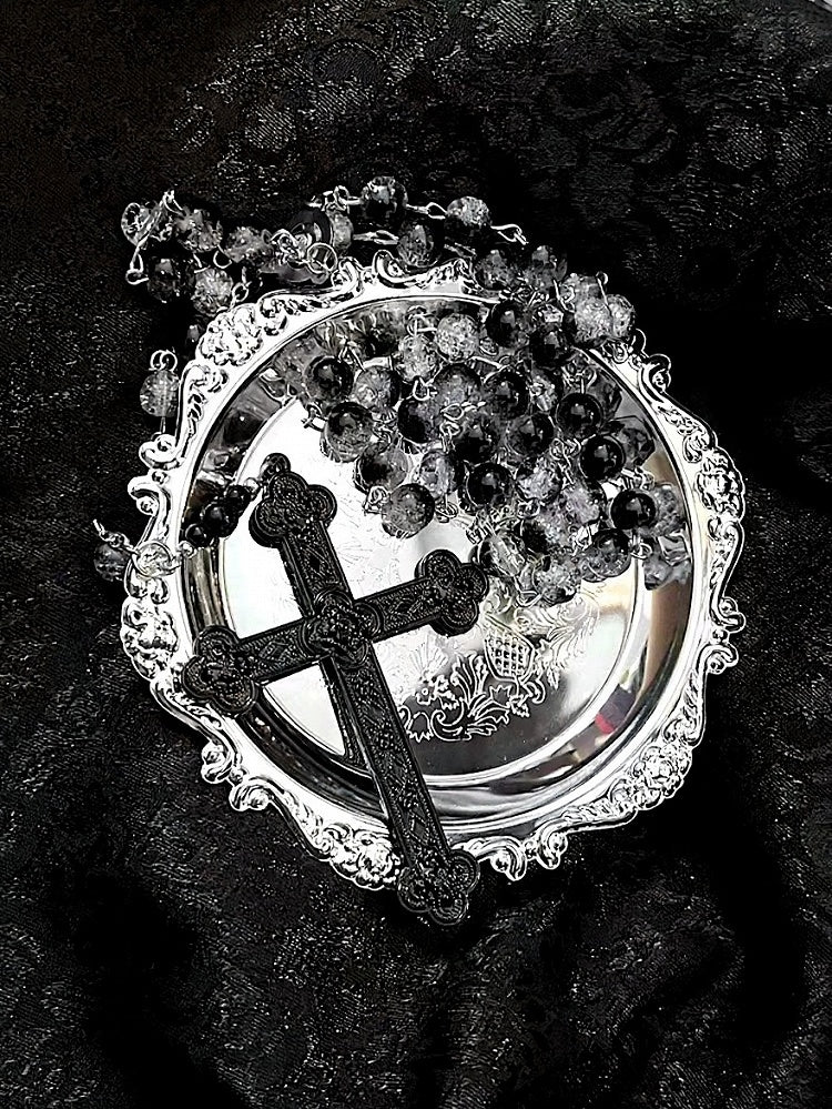 Three-Color Gothic Beaded Cross Necklace