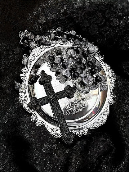 Three-Color Gothic Beaded Cross Necklace