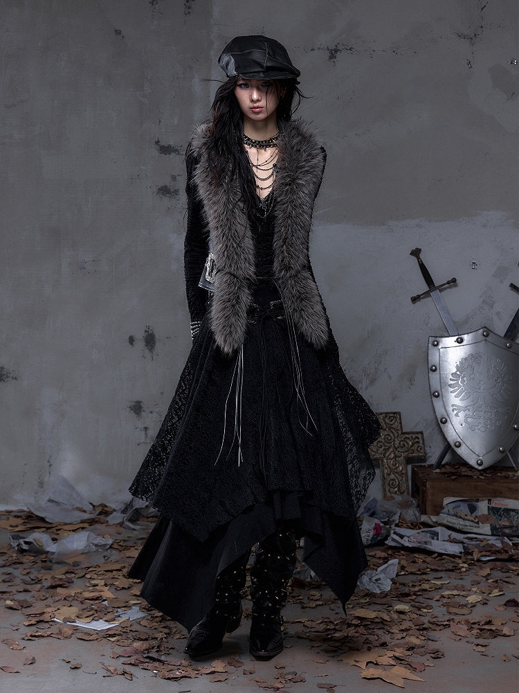 Black Dress Sleeve Knit with Waist Punk Hem Tiered Handkerchief Juliette Studded