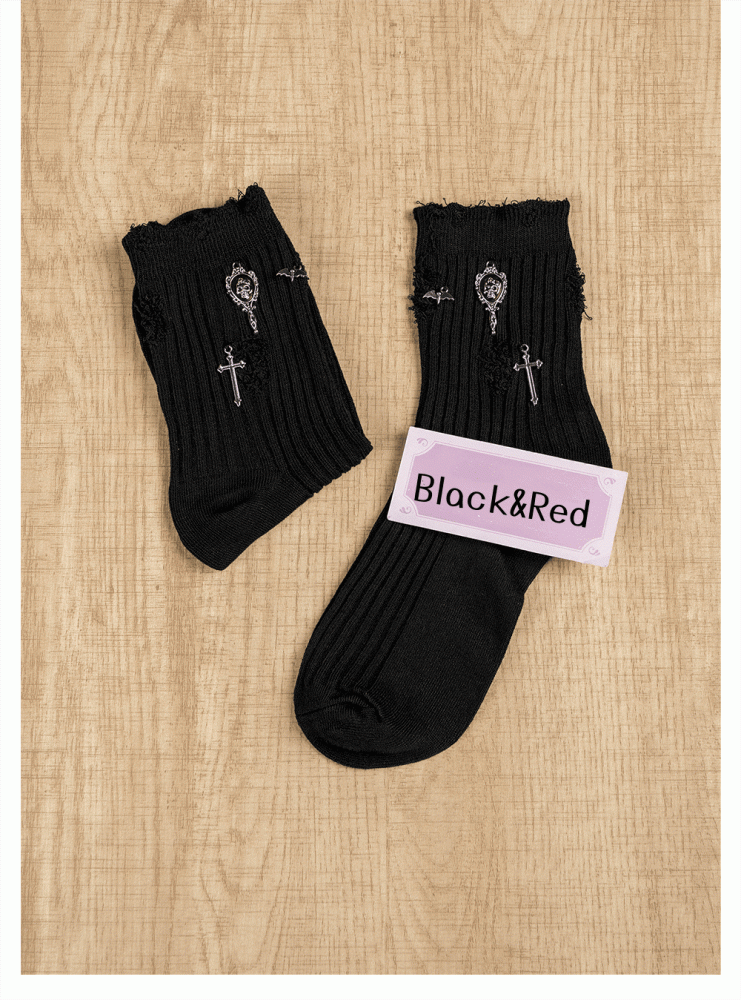 Skeleton with 3 Metal Colors Socks Gothic Ankle