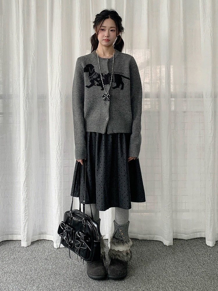 Side Zip Polka-dot Skirt with Hidden Gray at A-line
