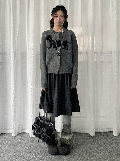 Side Zip Polka-dot Skirt with Hidden Gray at A-line