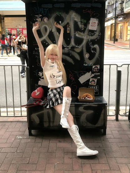 黒と白のチェック柄JK制服プリーツスカート