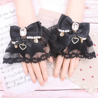 10 Jirai Rhinestone Color Cuffs Wrist Lace Kei Bowknot Options Pearl
