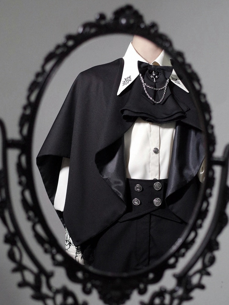 Black Decorated and Cross Chain Jabot Bowknot