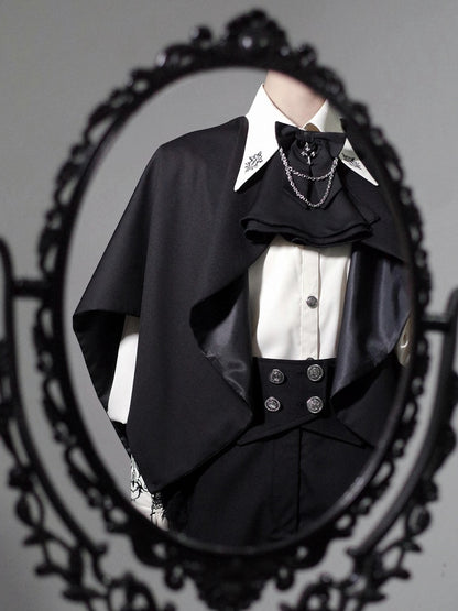 Black Decorated and Cross Chain Jabot Bowknot