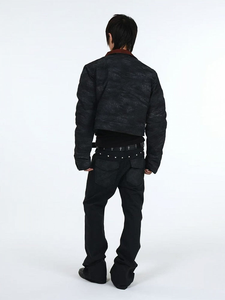 Genderless Punk Faded Black Jeans with Snake Pockets & Studs - DETW OnLine