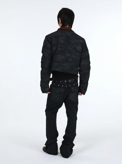 Genderless Punk Faded Black Jeans with Snake Pockets & Studs - DETW OnLine