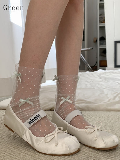 Weiß/Schwarz/Braun/Grau/Lila/Grün Details Socken Muster Bowknot Polka-dot Kalb