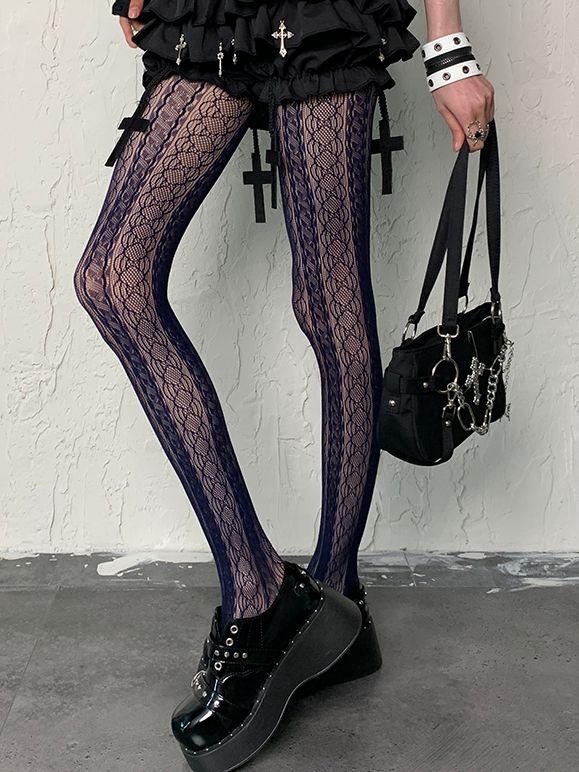 Fashion Hollow-out Navy Blue Y2K Tights Gyaru Design