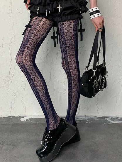 Fashion Hollow-out Navy Blue Y2K Tights Gyaru Design